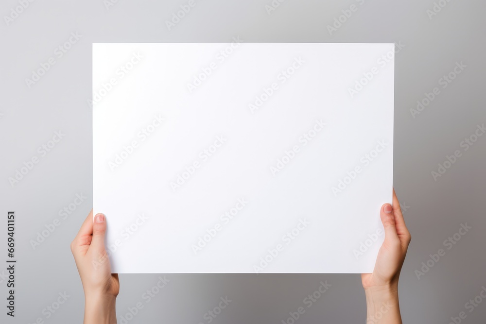 Hands Hold Blank Paper Against White Background Hands Hold Blank Paper Against White Background