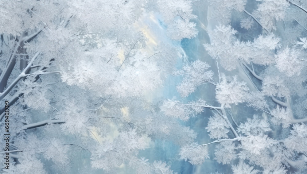 Ethereal blue-tinted blossoms cascade against a serene icy background, capturing winter's calm beauty. Perfect for seasonal themes, wellness, or meditation spaces.