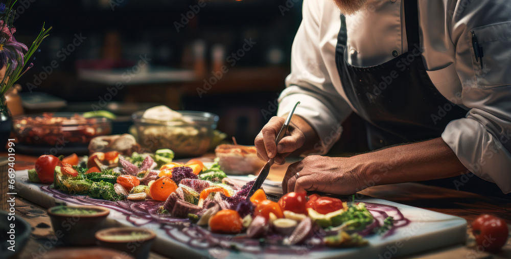 Culinary masters at work. Chef crafting incredible and delicious dishes
