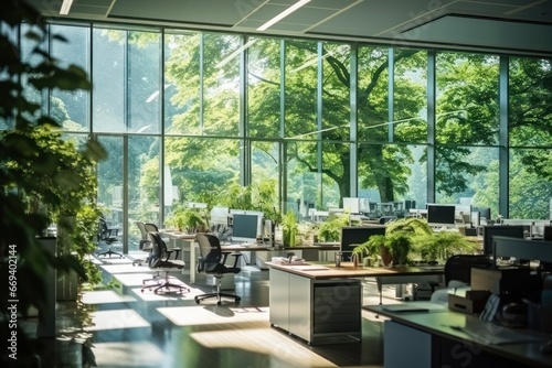  the fusion of sustainability and modernity in our glass office within an eco-friendly  urban setting. This contemporary workspace inspires innovation and productivity