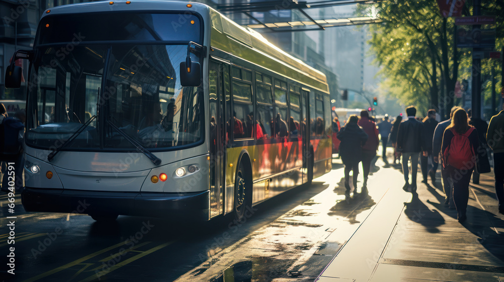 Buses bustling with commuters during the rush hour