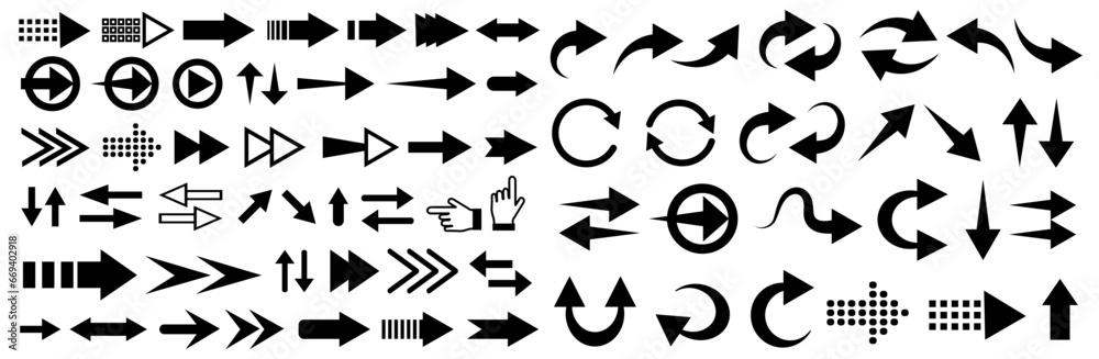 Arrows big black set icons. Arrow vector collection. Cursor. Modern simple arrows - obrazy, fototapety, plakaty 