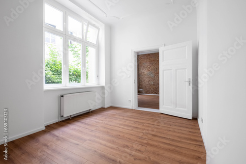 empty flat  unfurnished room after renovation with big window