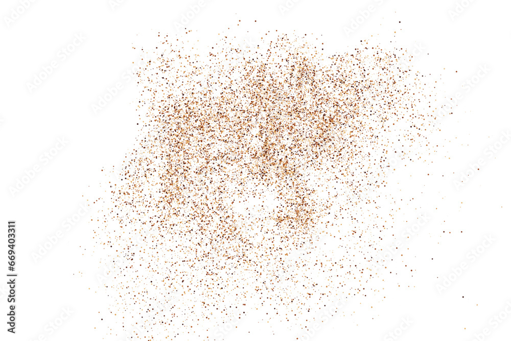 Coffee Color Grain Texture Isolated on White Background. Chocolate Shades Confetti. Brown Particles. Digitally Generated Image. Vector illustration.  
