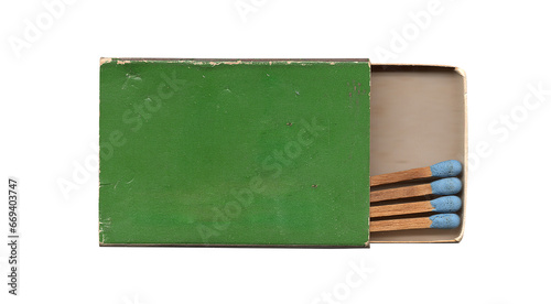green vintage worn old pack of matches on png transparent background