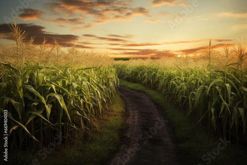 Vibrant Sugarcane Field At Sunset, Powering Food Industry photo