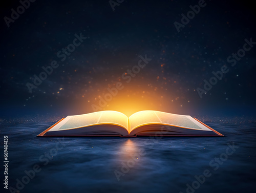 Bright lighting coming out of book, knowledge is power, read more.