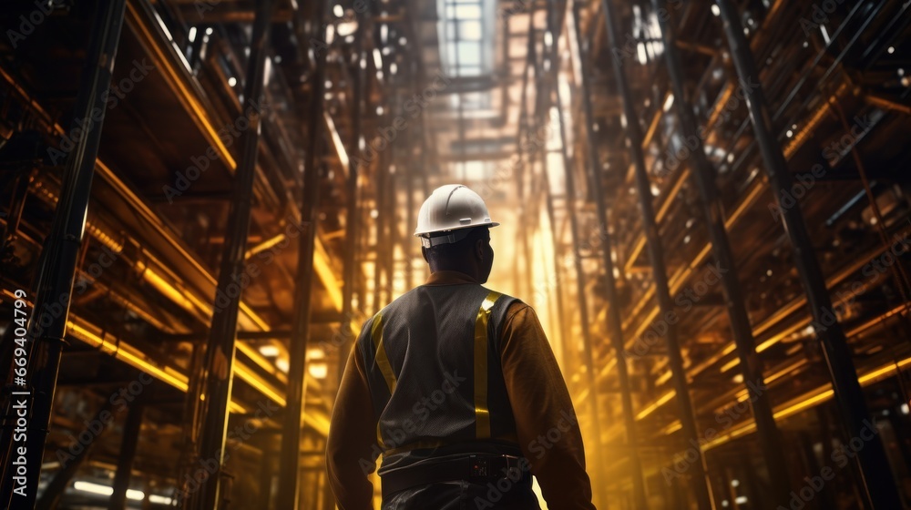 Skilled Engineer in Yellow Safety Vest at Lively Construction Site Skilled Engineer in Yellow Safety Vest at Lively Construction Site