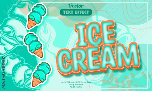 Ice cream editable text effect with green ice cream hand drawn pattern