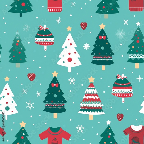 christmas tree background Winter Apparel for Kids clothing fabrics seamless pattern © siriwan