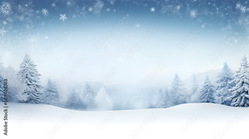 Winter landscape with trees and snow advertising banner, Advertising banner for Winter