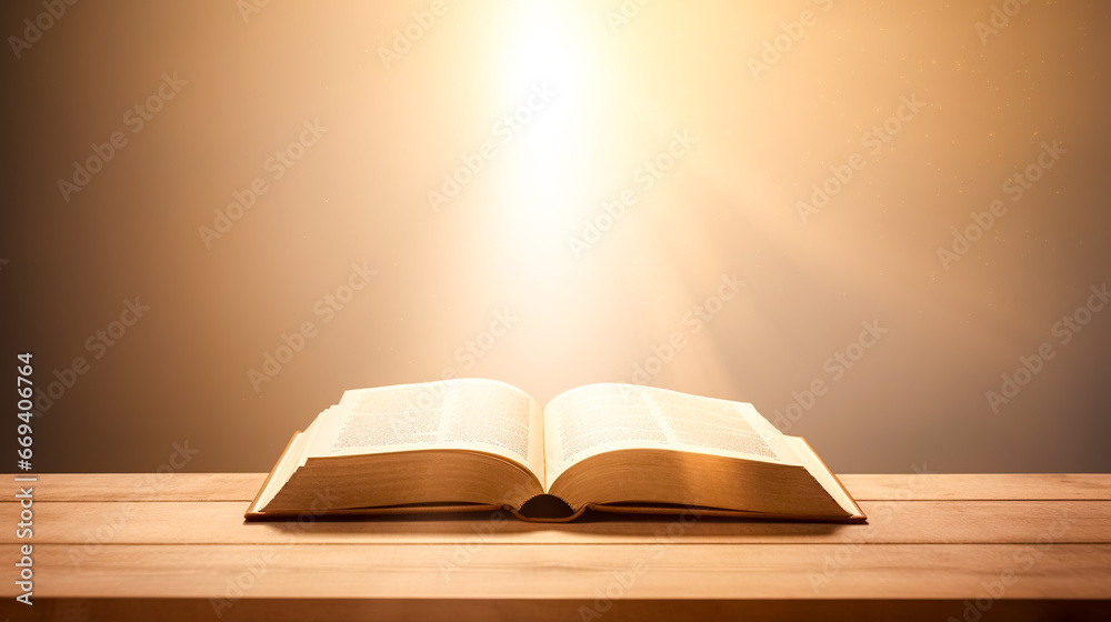 An open book glows with a magical light, magic concept. An open book glows with a magical light, magic concept.