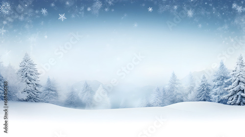 Winter landscape with trees and snow advertising banner, Advertising banner for Winter © VisionCraft