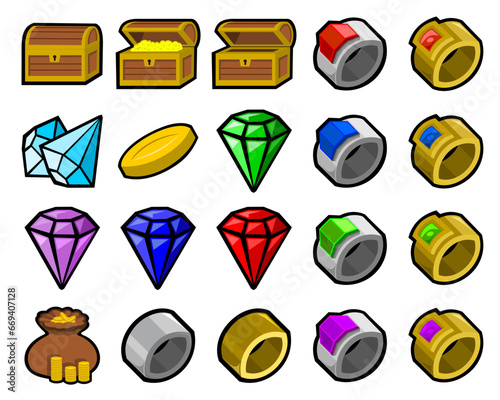 Set of RPG Game Treasure Icons Vector Illustrated