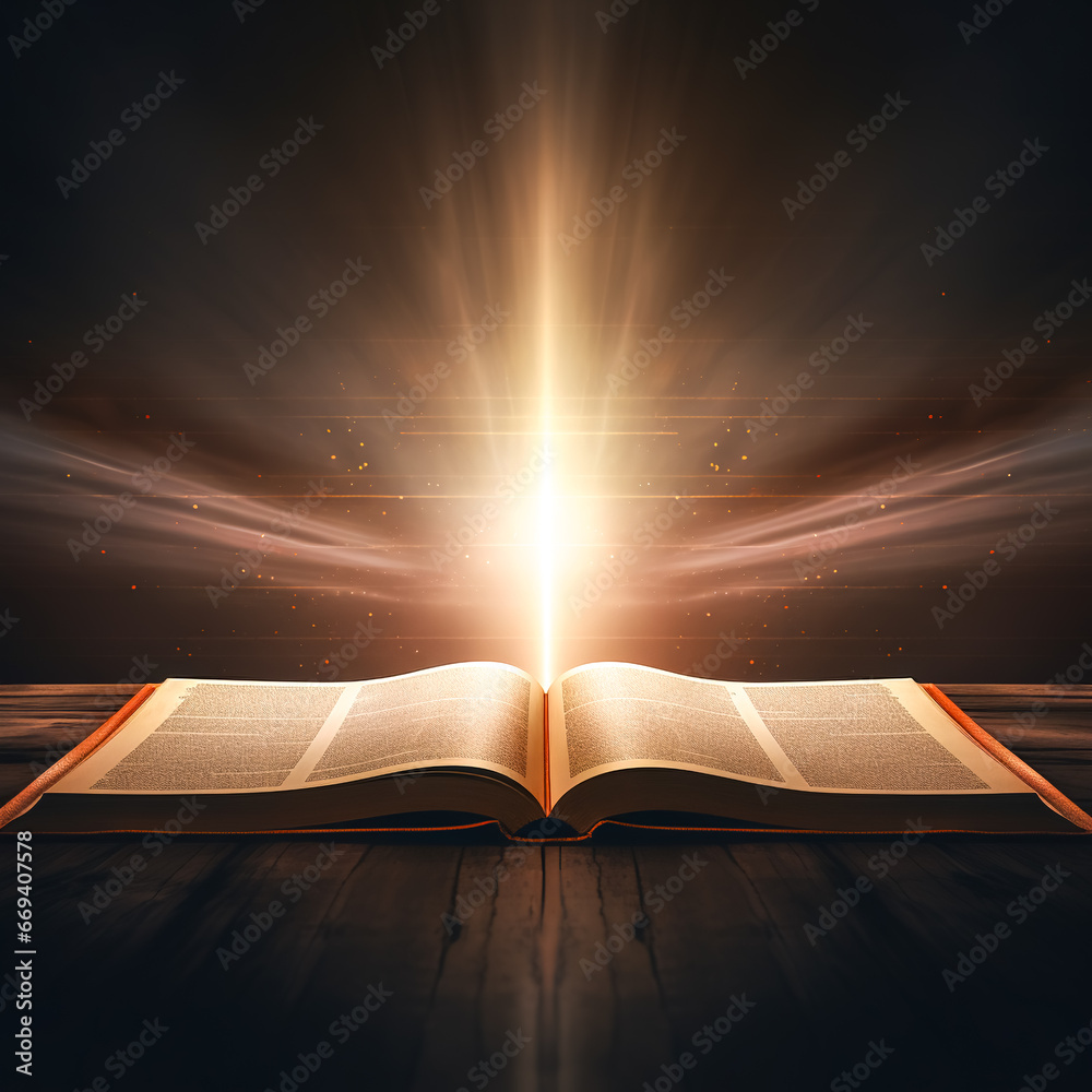 Bright light comes from Christian Bible, Bible study concept. Stock ...