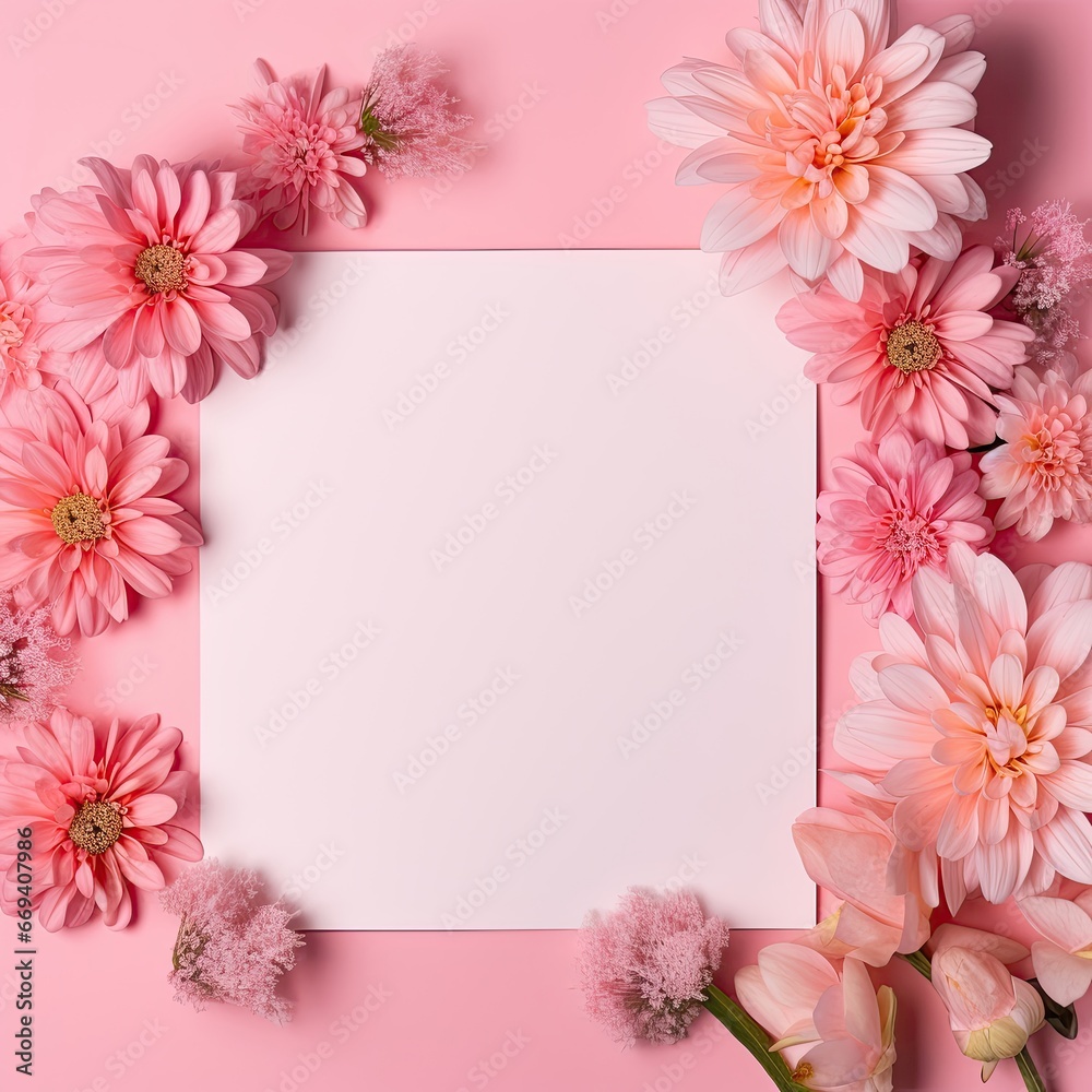 Obraz premium Pink flower background with an empty space for note