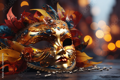 venetian carnival mask with bokeh in the background