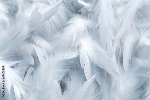 A solid background of white feathers. Texture of fluffy feathers