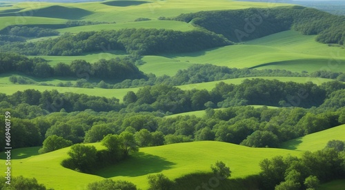 landscape with grass and sky, landscape with fields, panoramic view of green field landscape, green field