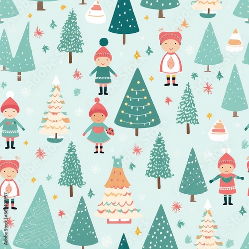 christmas seamless pattern Playful Winter Clothes for Children © siriwan