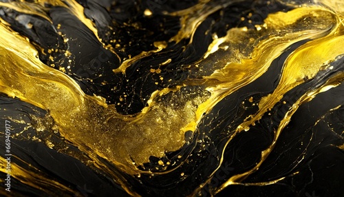 Golden sparkling glitters abstract background, luxury black acrylic paint © CreativeStock