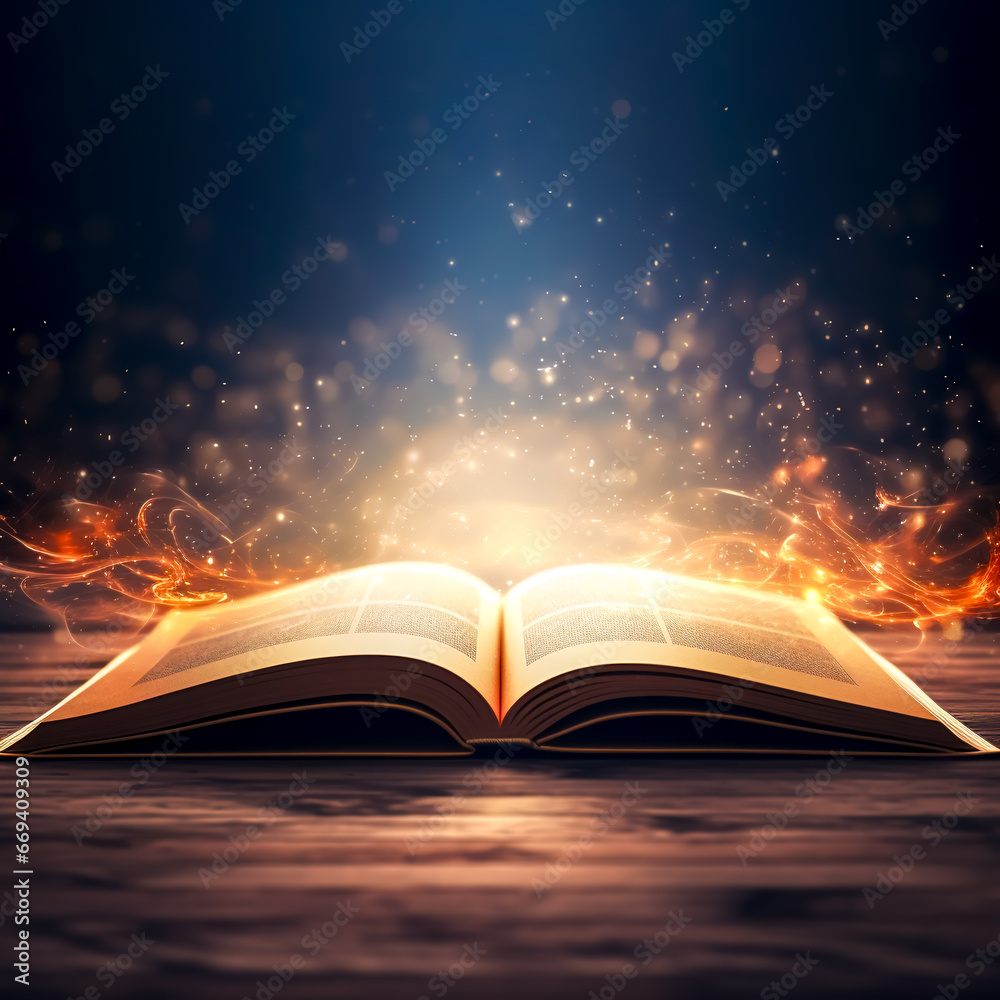 Magic book, lights coming from an open book. Magic book, lights coming from an open book.