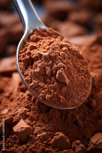 texture and details of rich chocolate-flavored protein powder in a spoon