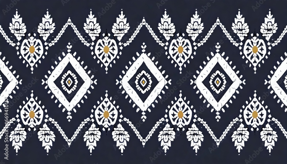Fototapeta premium Ikat tribal Indian seamless pattern. Ethnic Aztec fabric carpet mandala ornament native boho chevron