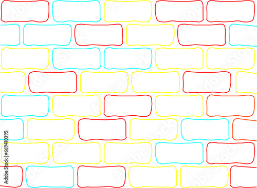 Vector sketch illustration of colorful abstract deconstructed masonry background pattern