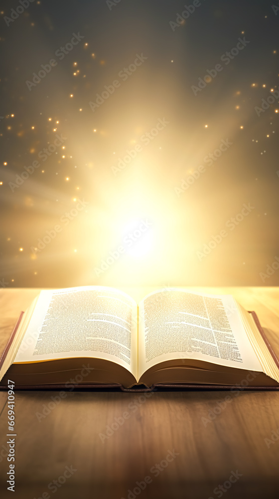 An open magic book with bright sparkling light rays. An open magic book with bright sparkling light rays.
