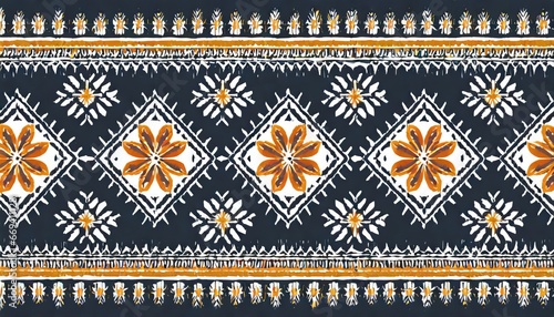 Beautiful Ethnic abstract ikat art. Seamless Kasuri pattern in tribal,folk embroidery,and Mexican style photo