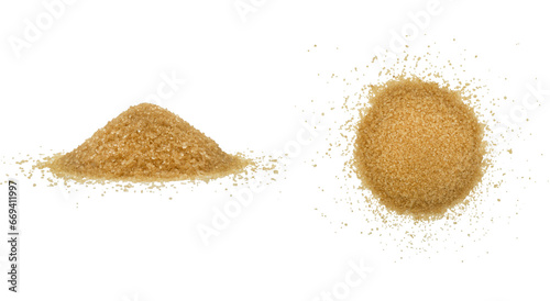 Brown sugar powder isolated on white background. Macro shot broen sugar texture isolated photo