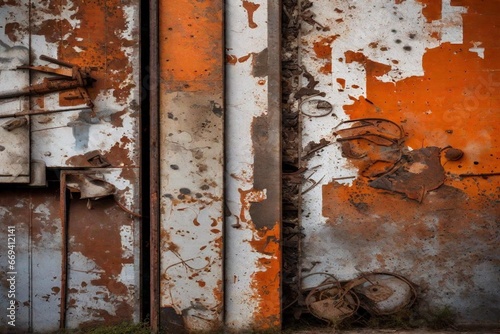rusty metal background ,  image that explores the textures of urban decay, such as rust, graffiti, and weathered concrete, in a visually striking abstract composition.