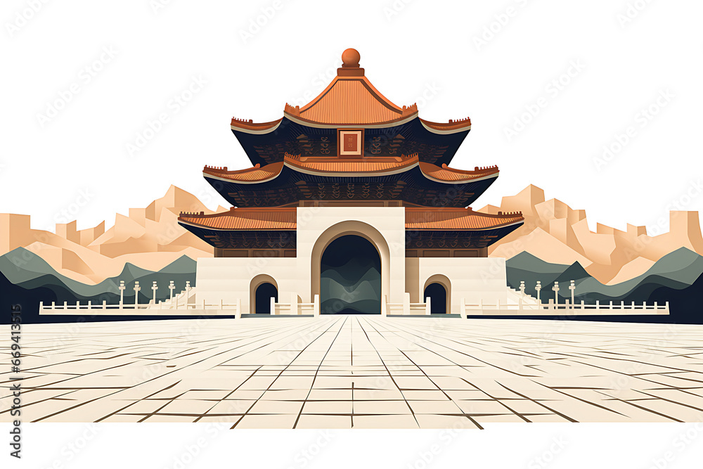Fototapeta premium Chiang Kai-shek Memorial Hall illustration isolated on white background