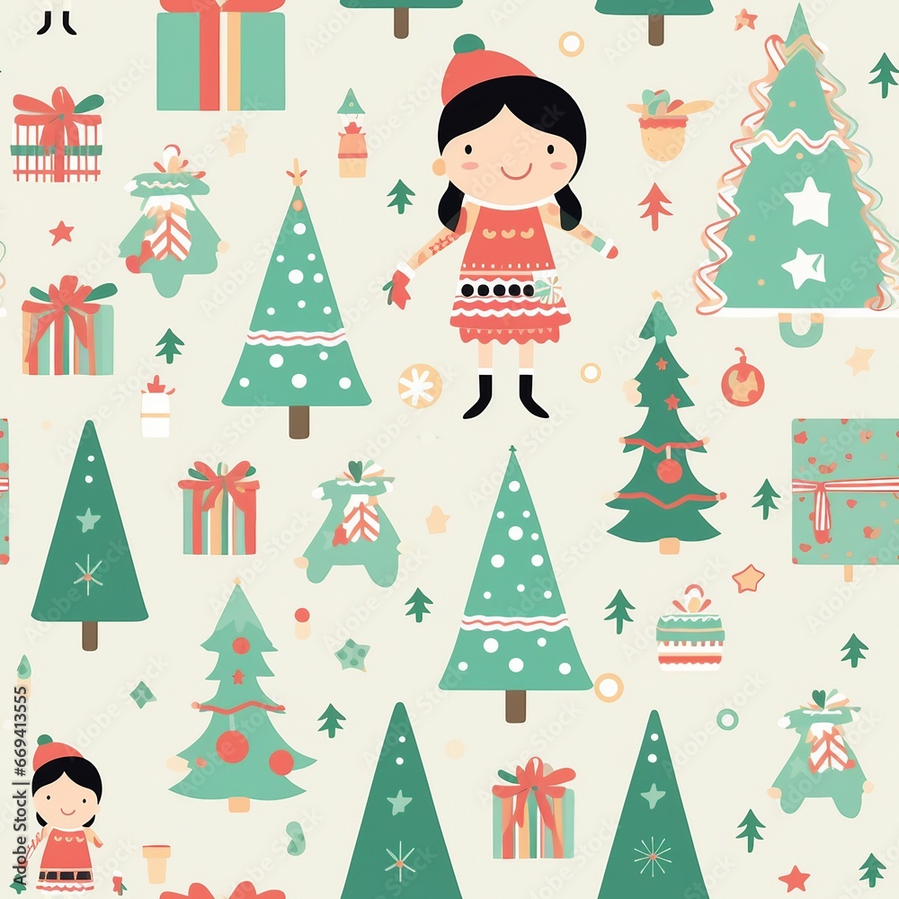 christmas seamless pattern kid's Winter Fashion Fabric Charm