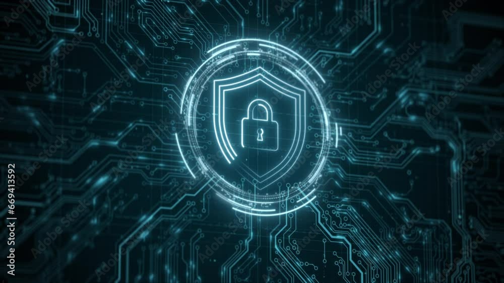 Security hologram virtual hud pin with shield and lock. Concept of finance data privacy and smartphone VPN service protection. Blockchain and secure crypto wallet background