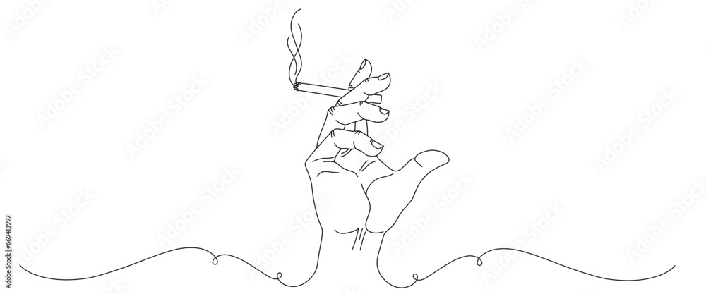 Fototapeta premium hand holding cigarette line art.