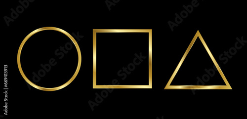 outline shape golden. circle, rectangle, triangle frame gold. 