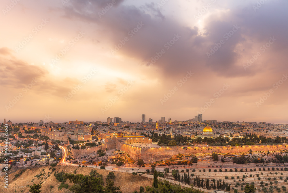sunset over the over the Old City Jerusalem 