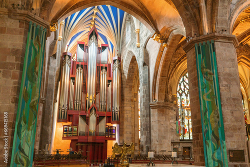 Edinburgh, scotland, uk  Pipe Organ in Majestic Cathedral scottish architecture travel photo