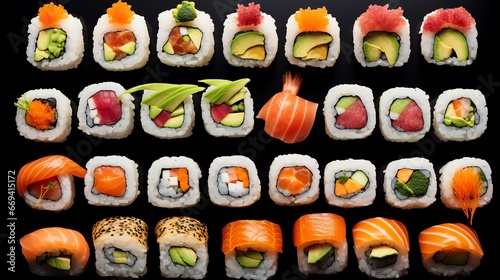 Japanese sushi on a black and white background Generate AI