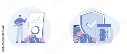 Investment Advice and Wealth Protection. Flat Cartoon Vector Illustration.