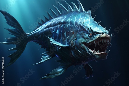 a predatory marine fish with sharp teeth and a streamlined body. Generative AI
