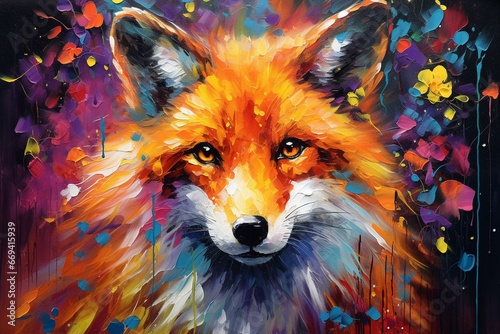 Colorful fox artwork on canvas print. Generative AI
