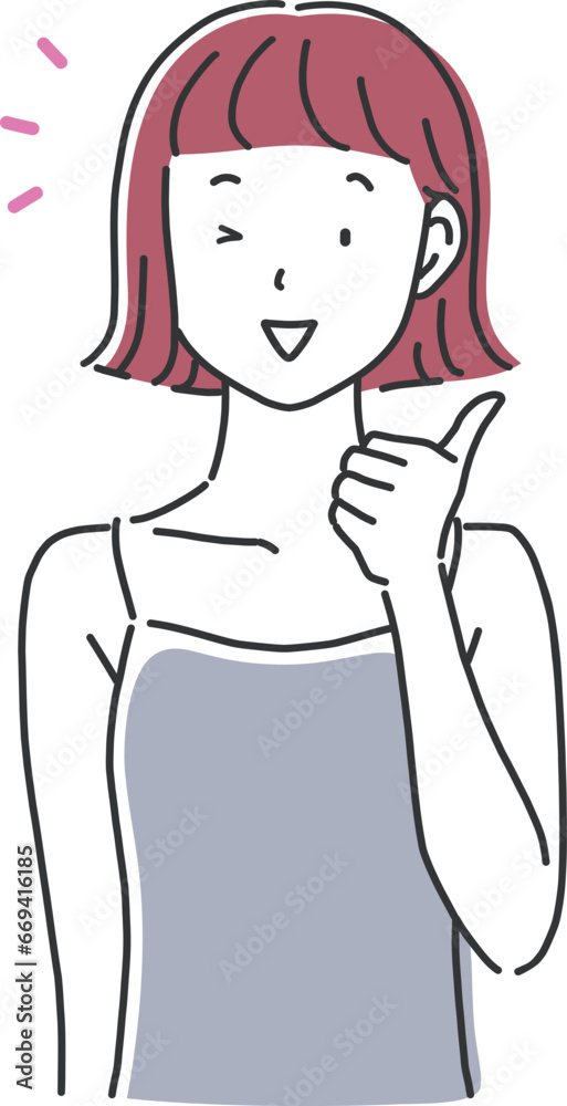 笑顔で親指を立てるポーズをする女性のイラスト素材