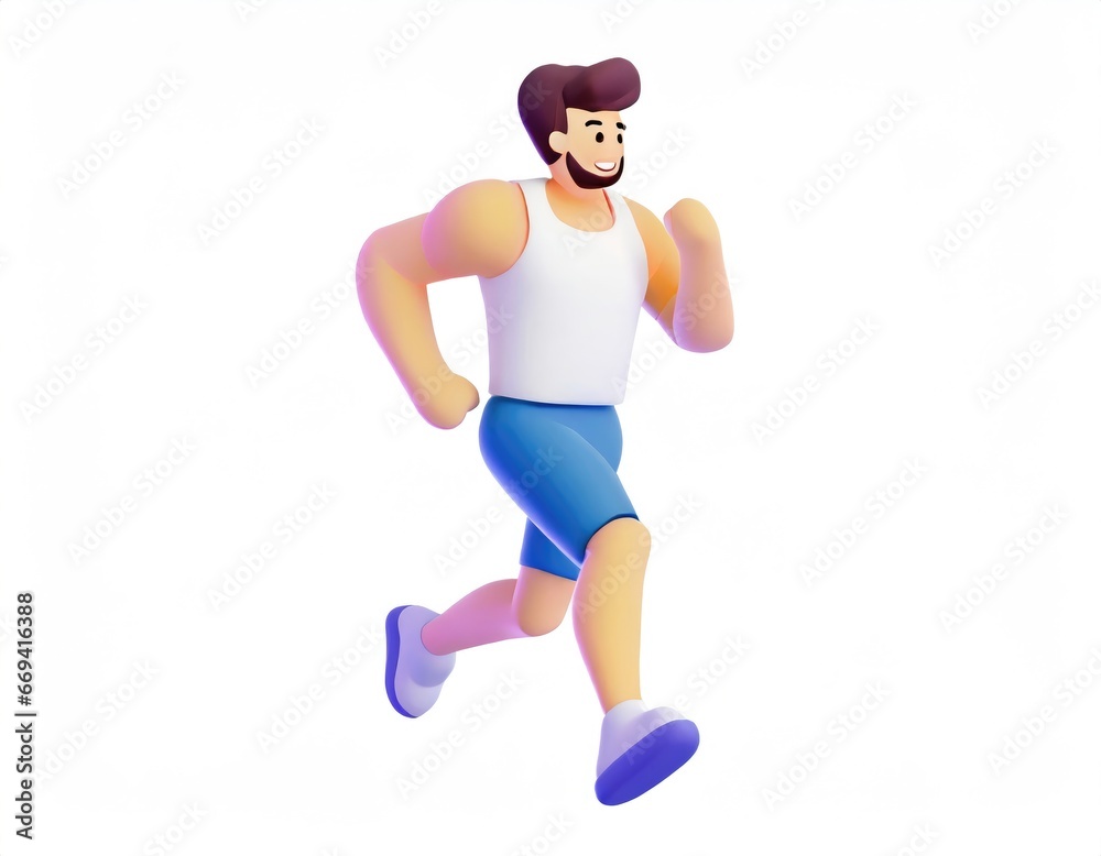 3D Character men with exercise clothes running. Man Run Exercise Jogging Marathon Speed Leader. AI generated.