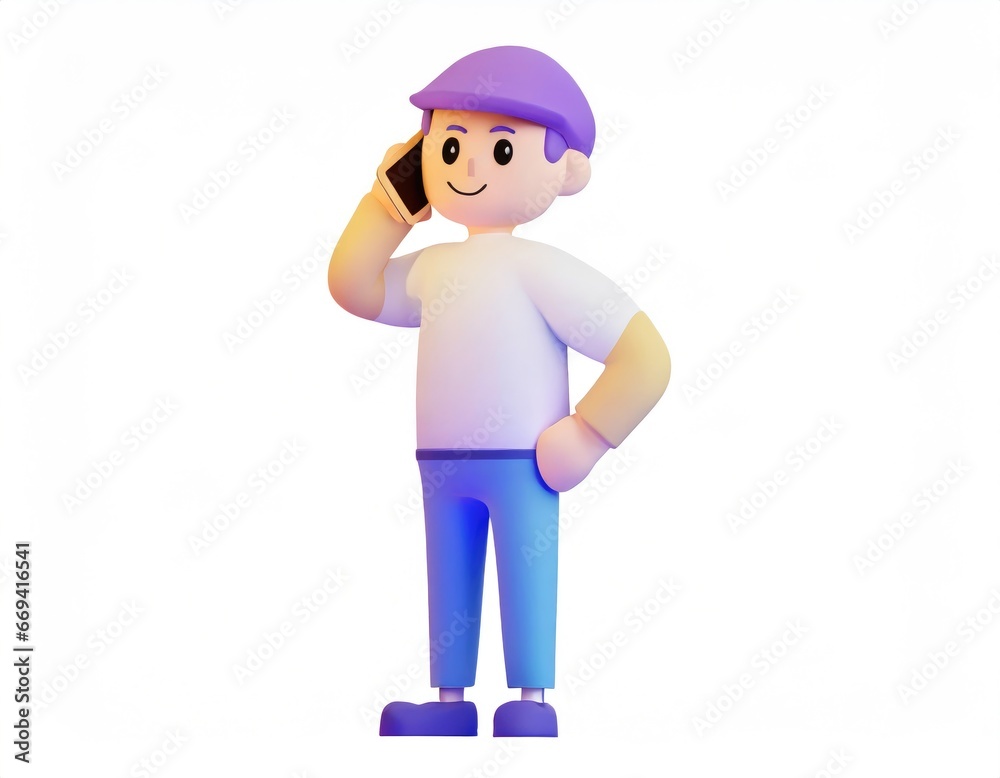 3D Character standing and conversation with smartphone. AI generated. 3D Character standing and conversation with smartphone. AI generated.