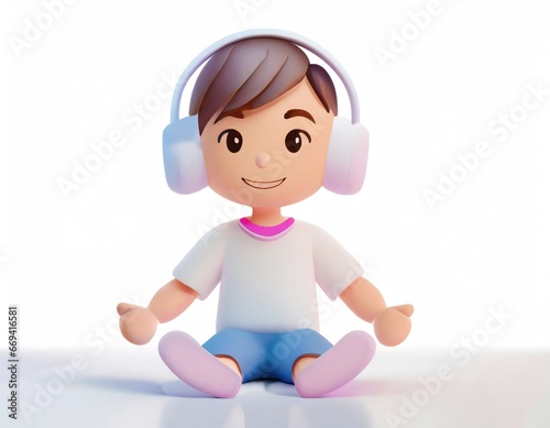 Happy wearing headphones holding mobile using cellphone enjoying listening online streaming music on cell phone. AI generated. © ImagineWorld