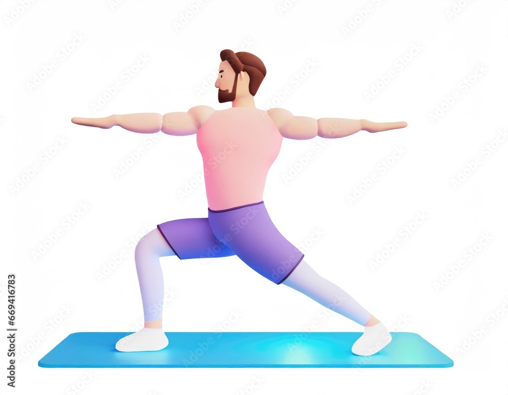 3D Character with fitness yoga, Yoga in standing position, fitness cartoon practice yoga. AI generated.