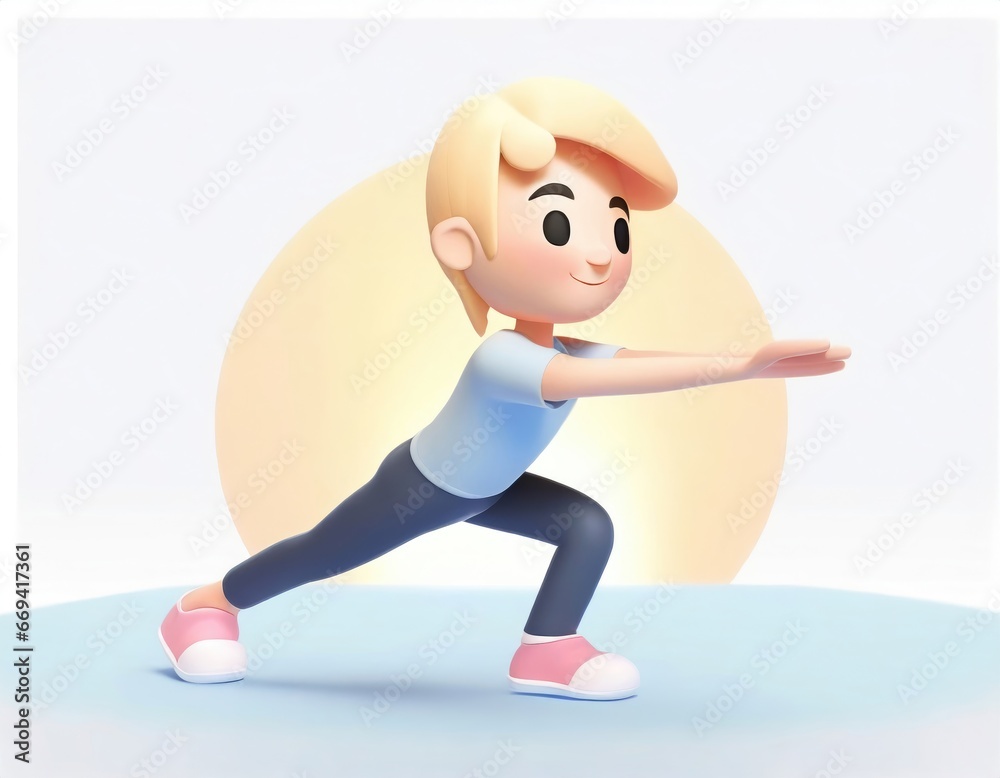 Fototapeta premium 3D Character practicing yoga doing push and press ups plank pose. AI generated.